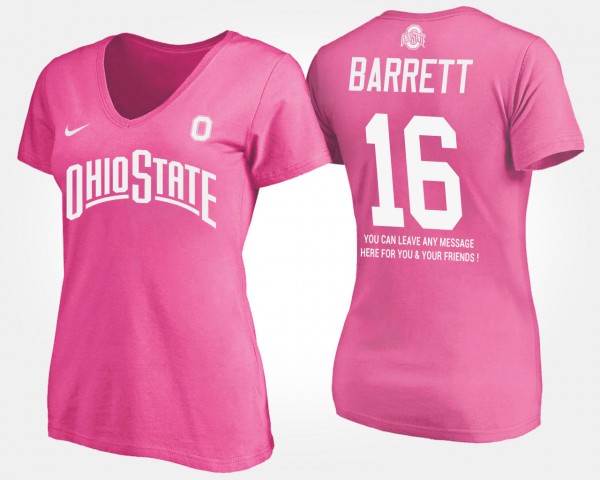 Ohio State Buckeyes J.T. Barrett Women's #16 Pink With Message College Football T-Shirt 2404BPQS1